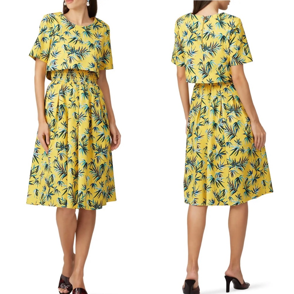 AUTUMN ADEIGBO Lottie Hourglass Dress Yellow Palm Print